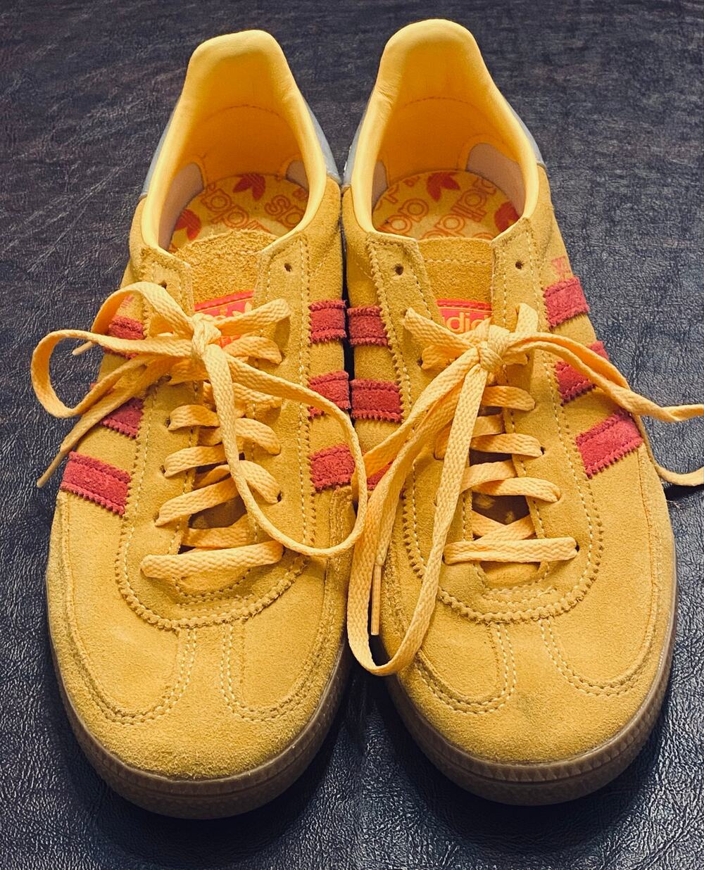 Adidas Handball Spezial Spark Lucid Pink Mustard Yellow Suede Sneakers 7.5